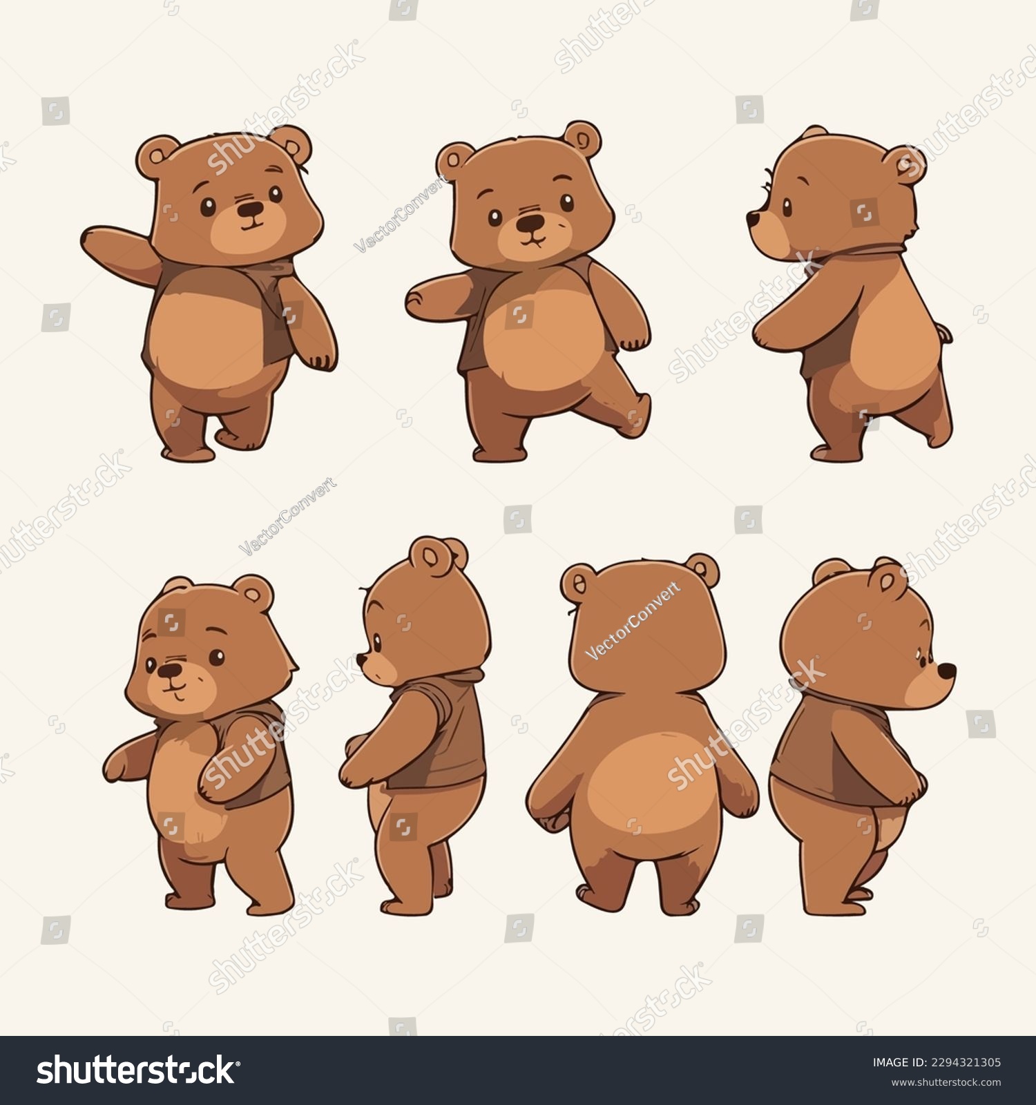 Little Brown Bear Character Different Poses Royalty Free Stock Vector