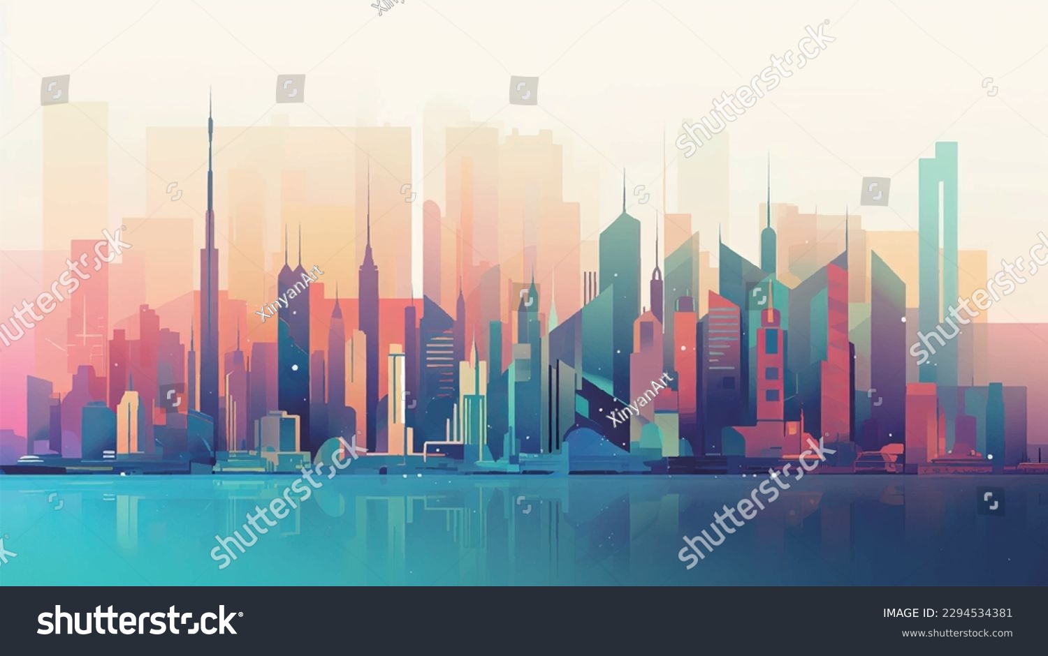 Dubai city UAE amazing futuristic cityscape skyline with luxury skyscrapers future art illustration #2294534381