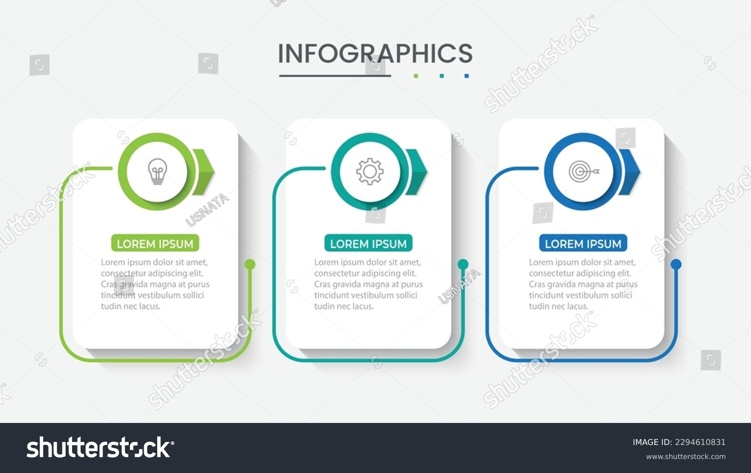 Thin line process business infographic with square template. Vector illustration. Process timeline with 3 options, steps or sections. #2294610831