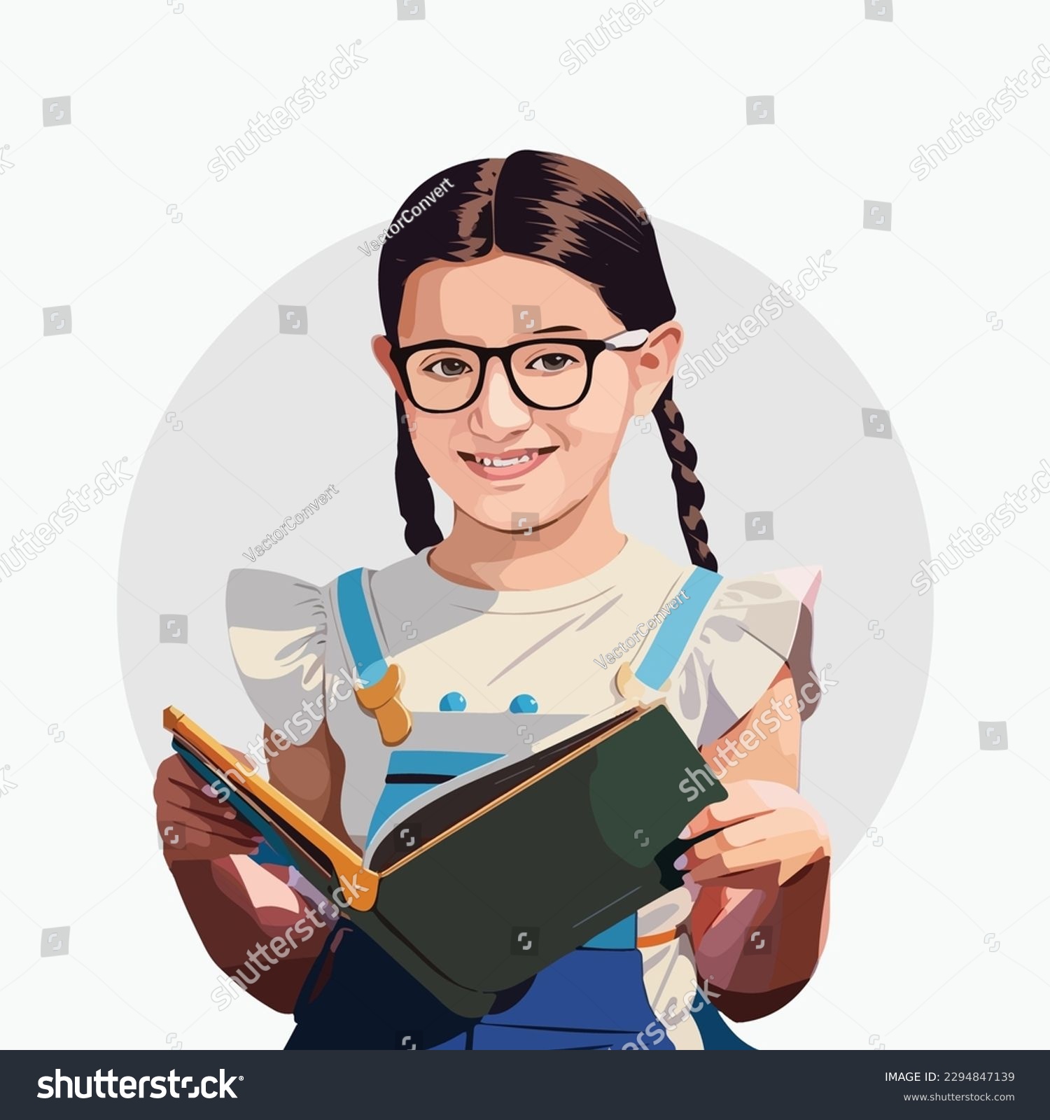 Cute girl with a book vector cartoon - Royalty Free Stock Vector ...