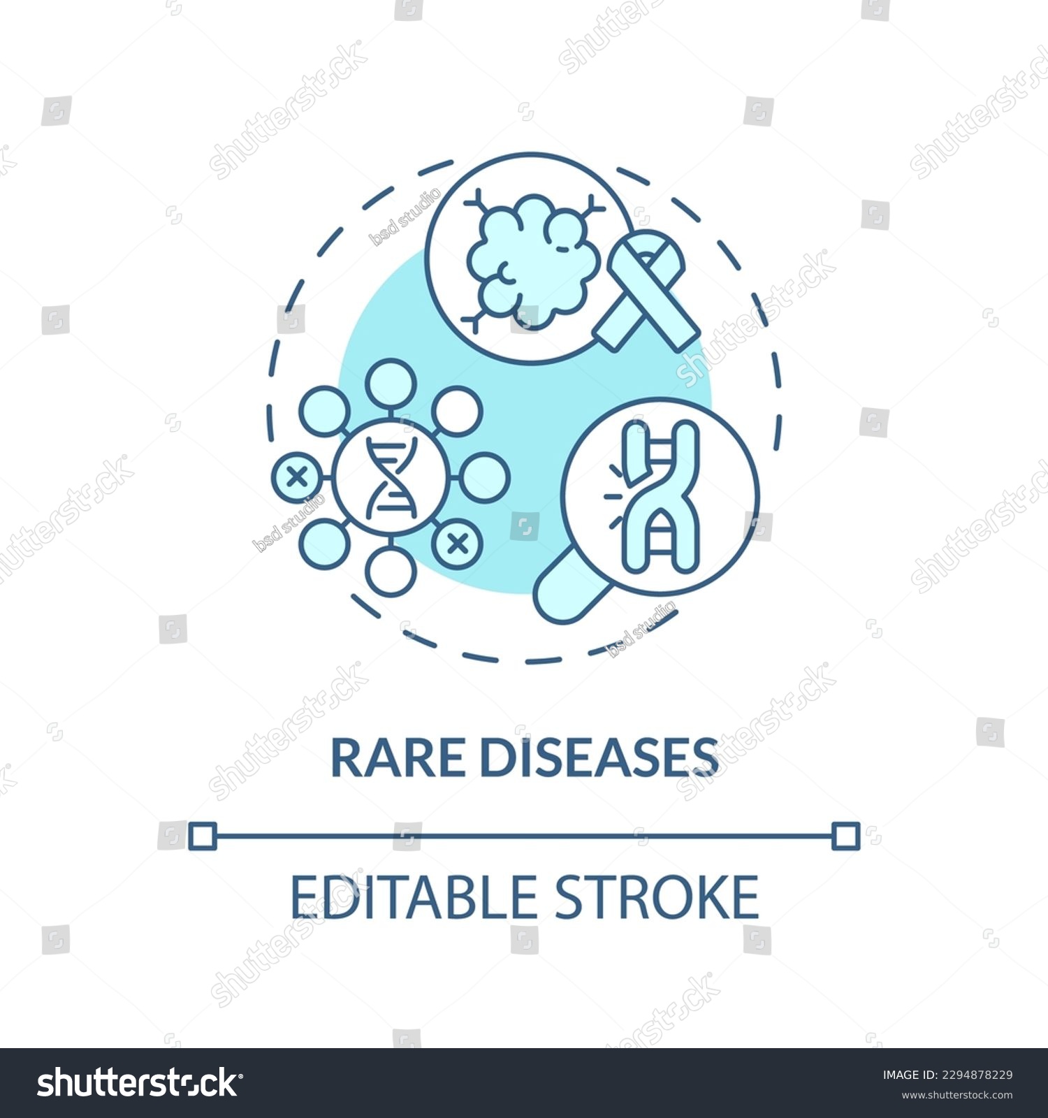 Rare diseases turquoise concept icon. Identifying genetic basis of potential illness. Application of precision medicine abstract idea thin line illustration. Isolated outline drawing. Editable stroke #2294878229