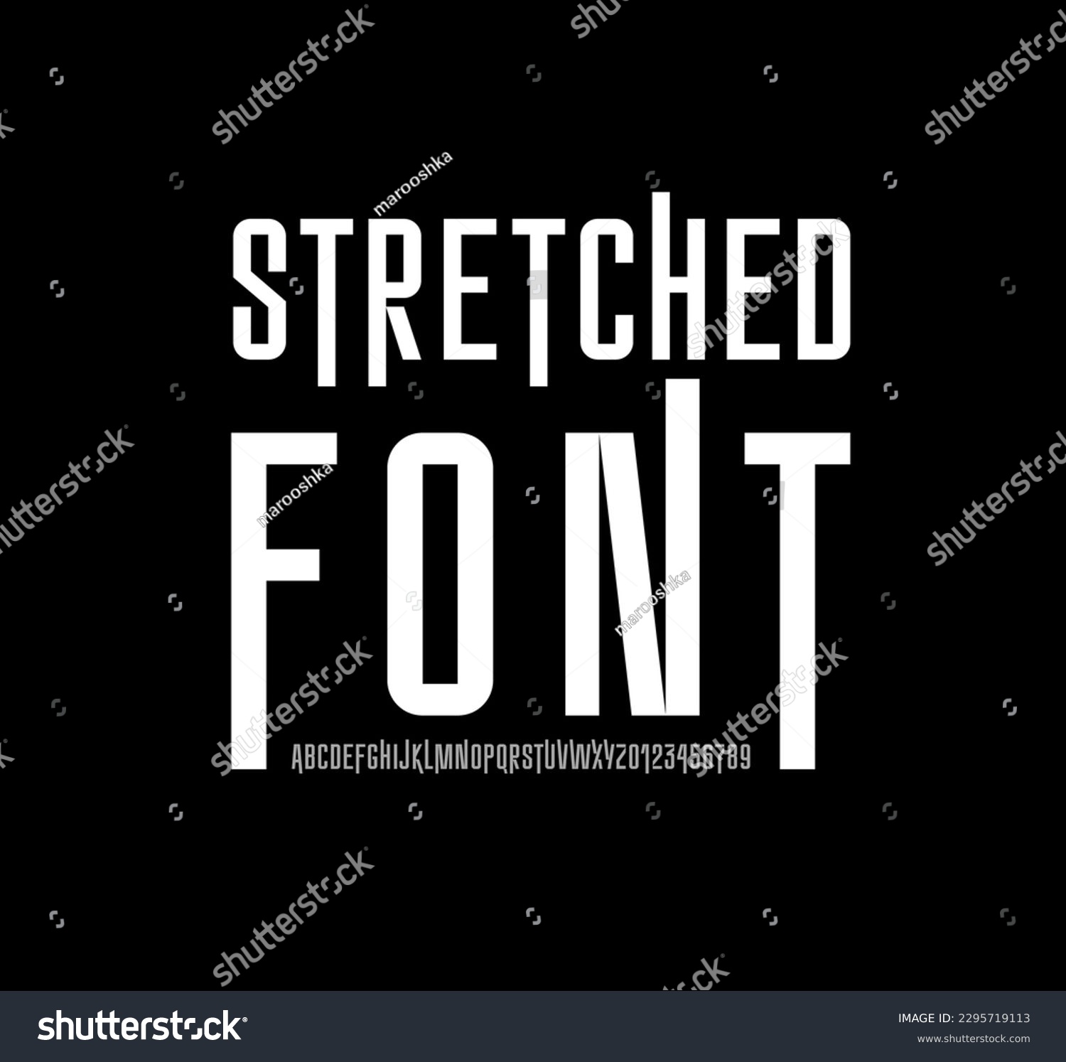 Condensed bold font, narrow alphabet, stretched letters and numbers, vector illustration 10EPS #2295719113