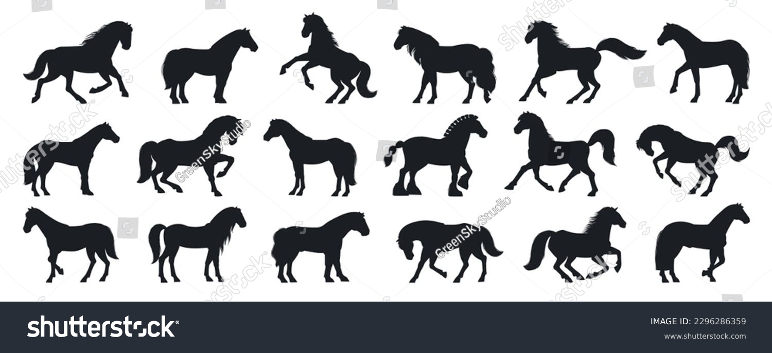 Cartoon horses silhouette. Domestic animals of - Royalty Free Stock