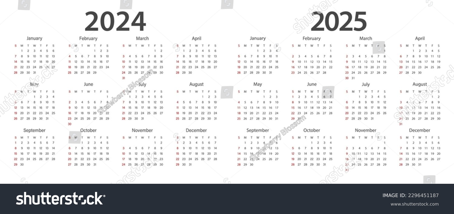 Calendar 2024, calendar 2025 week start Sunday Royalty Free Stock