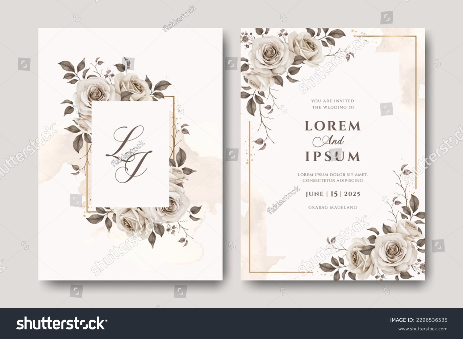 Elegant wedding invitation card set with floral frame template #2296536535