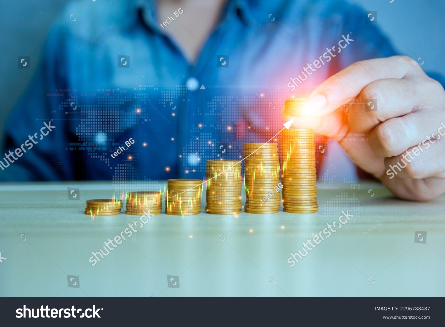 Stock Funding, coins graphed. Business success investment stock wealth concept. Coin graphs show increasing inflation. Coin graphs show increasing inflation. stock market volatility. #2296788487