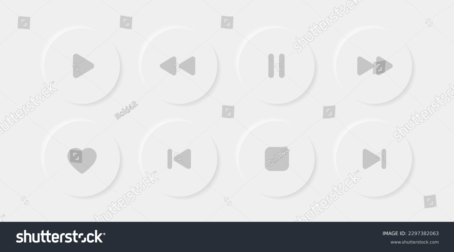 Set of 3d video music media player icons vector set. Multimedia music audio control. Media player interface symbols. play, pause, mute sign. isolated on white background. Music and sound icons. #2297382063