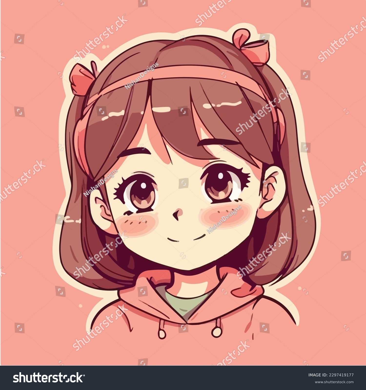 Cute anime kawaii girl cartoon character with - Royalty Free Stock ...