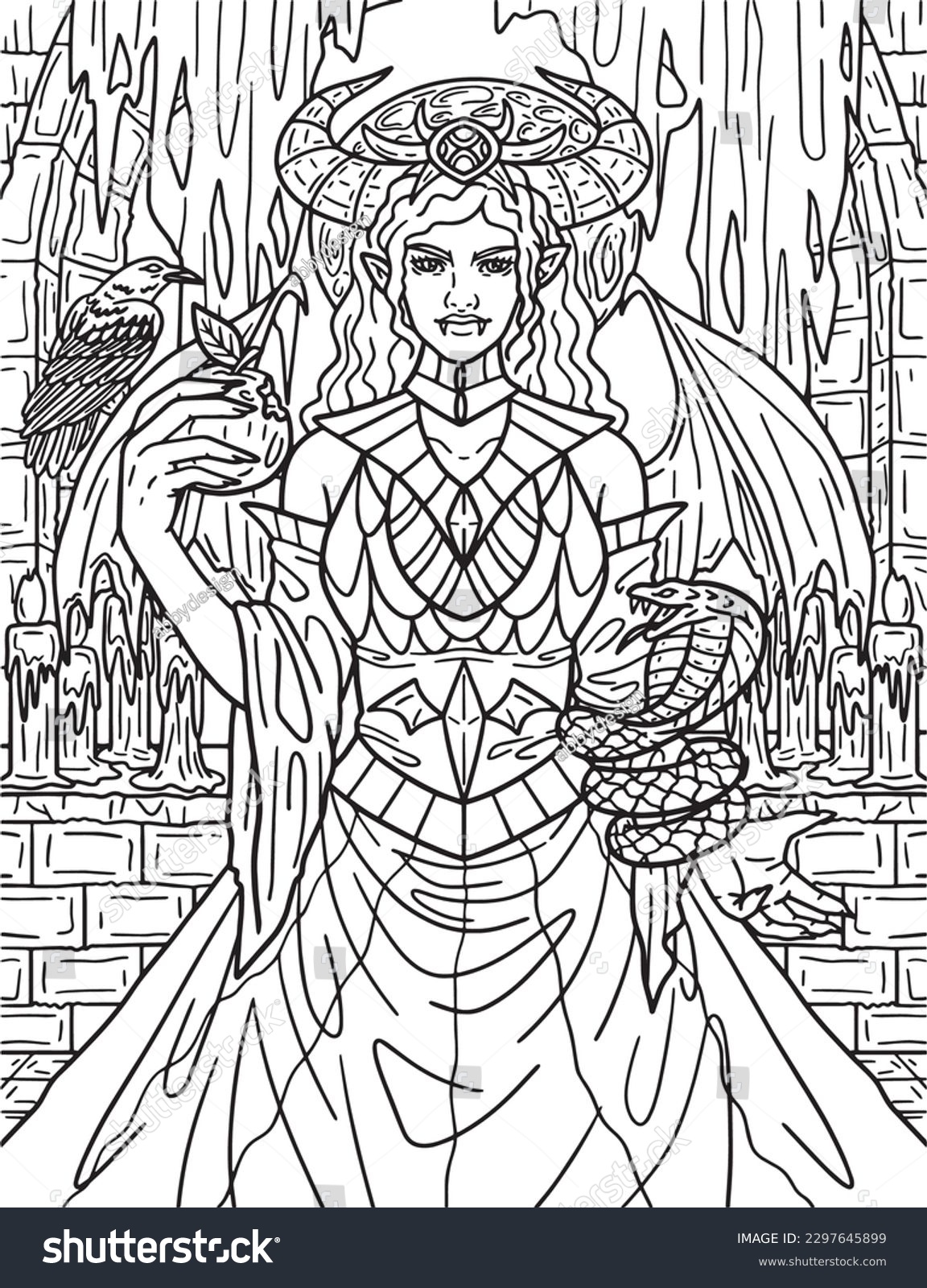 Halloween Succubus Coloring Page for Adults - Royalty Free Stock Vector ...