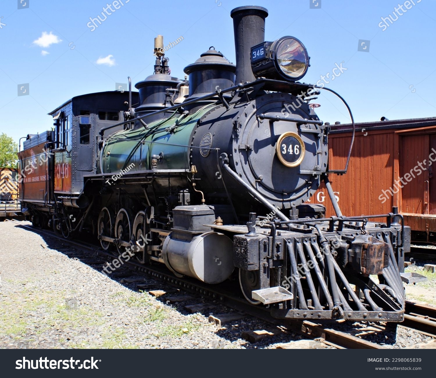 Old Consolidation Type Narrow Gauge Steam Locomotive 346 in a Train Yard #2298065839