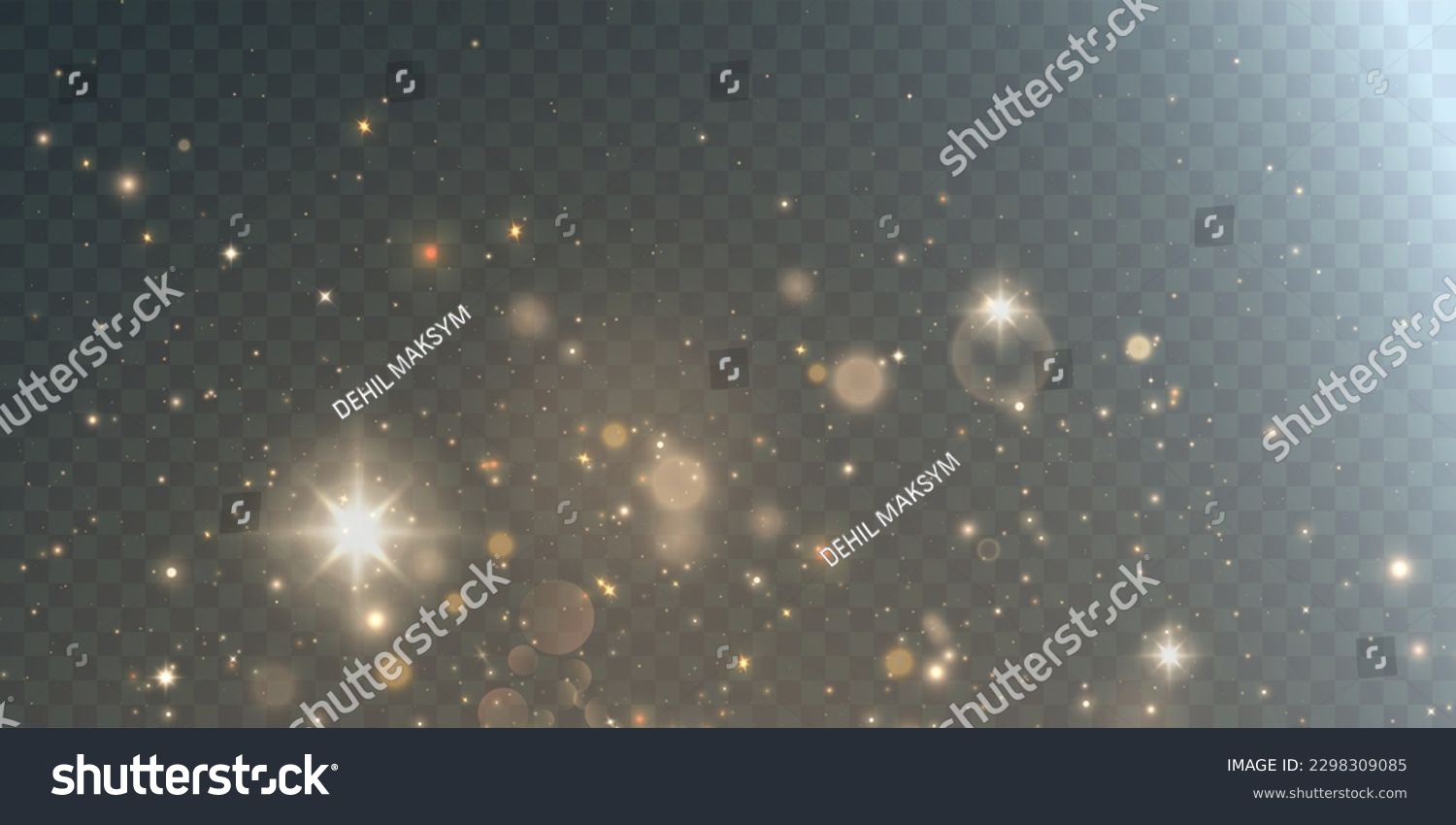 Light abstract glowing bokeh highlights. Light bokeh effect isolated on transparent background. The Christmas background shines from the dust. Christmas concept for design and illustrations. #2298309085