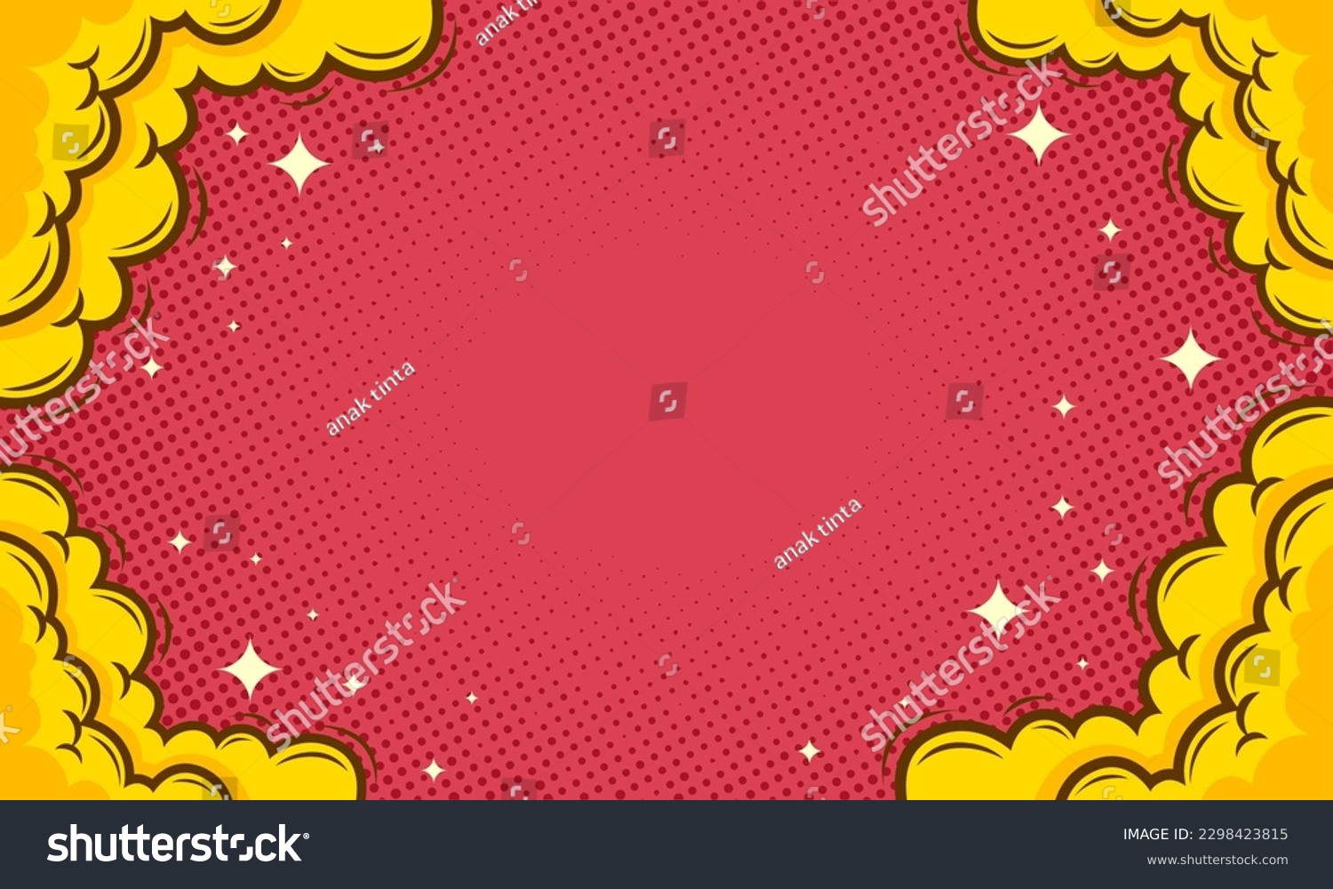 Blank comic cartoon pop art background with cloud and star illustration #2298423815