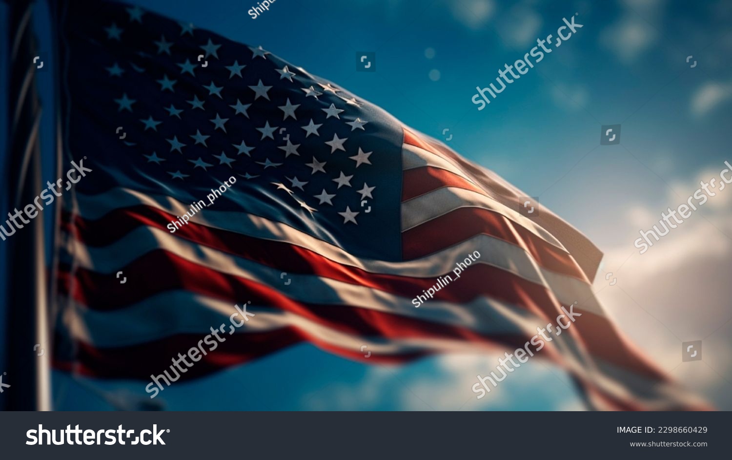 National flag day. America. United States of America. Bright, festive stylized illustration. Greeting card. national flag day.  #2298660429