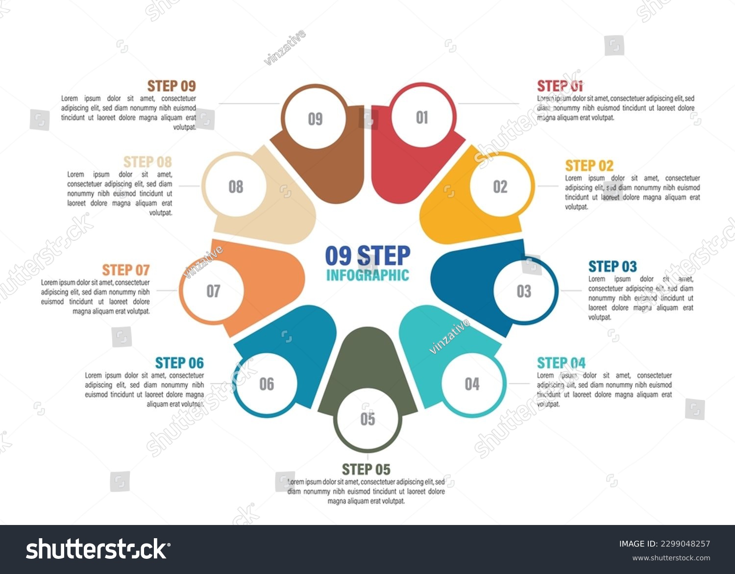 Pie chart with 2 to 10 steps. Colorful diagram collection with 2,3,4,5,6,7,8,9,10 sections or steps. Circle icons for infographic, UI, web design, business presentation. Vector illustration. #2299048257