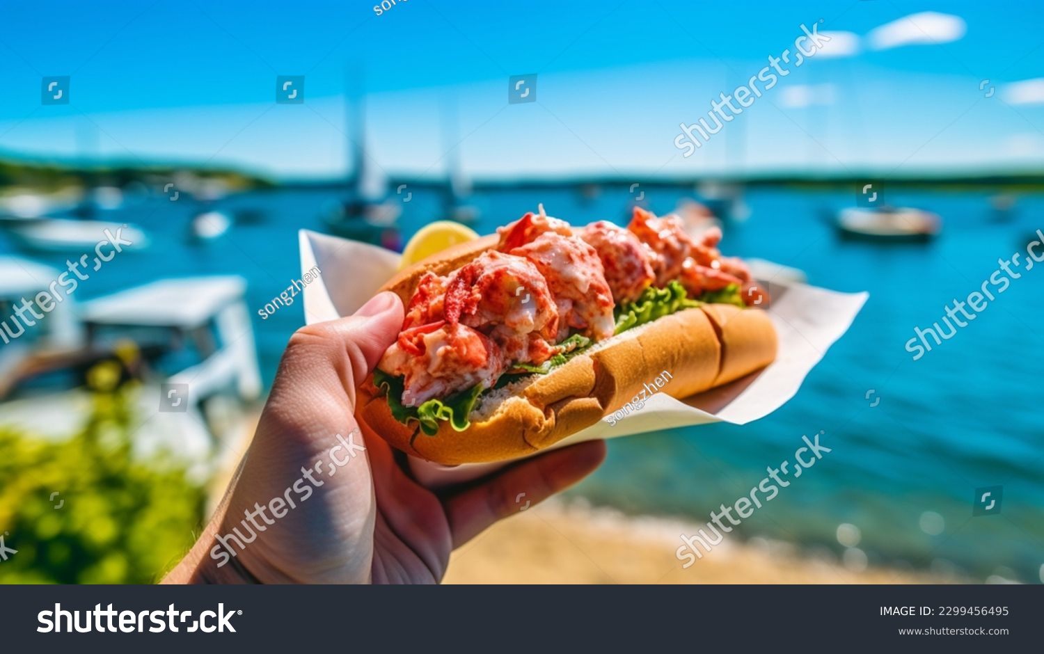 Slipper Lobster Roll is a type of sandwich typically made with slipper lobster meat that is mixed with various ingredients such as mayonnaise, herbs, lemon juice, and seasonings. #2299456495