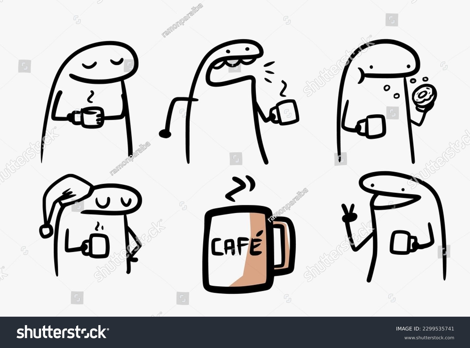 Set Of Coffee-themed Flork Memes. All Characters - Royalty Free Stock 