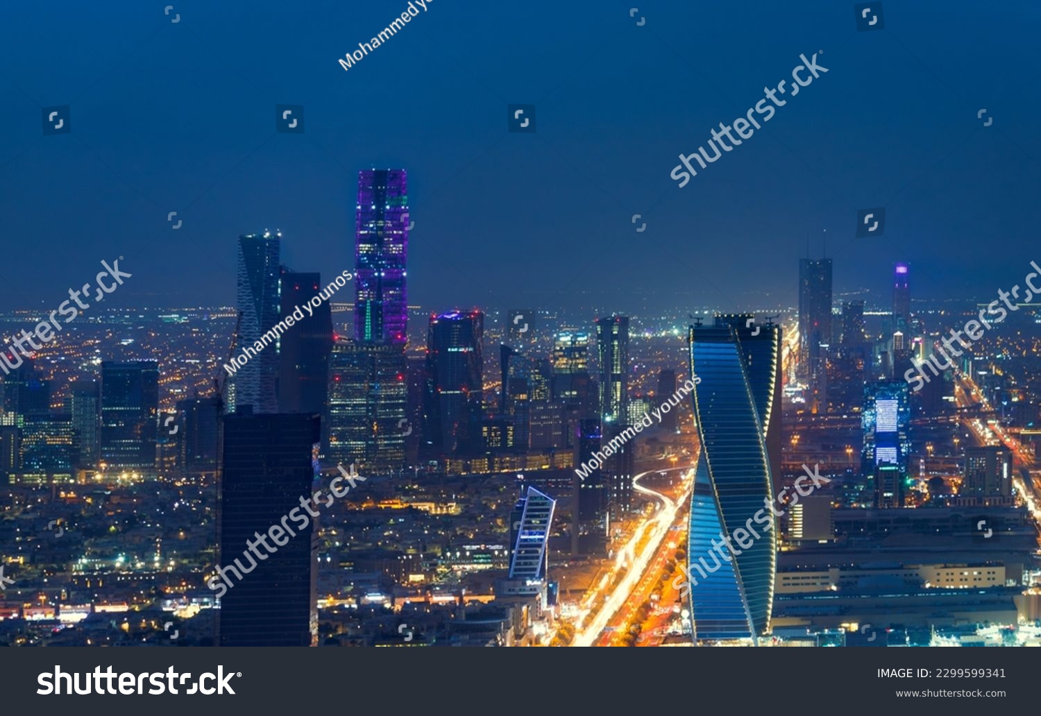 Kingdom of Saudi Arabia with a night view - Kingdom Tower - Riyadh skyline - Riyadh at night #2299599341
