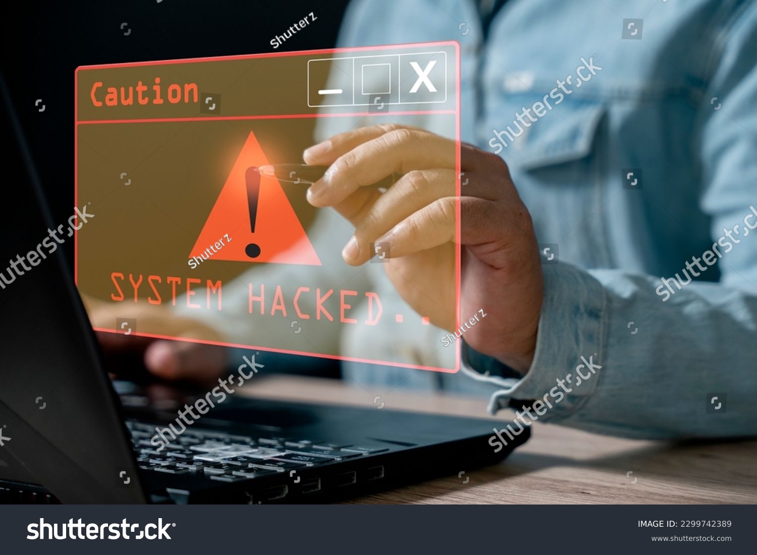 System hacked alert after cyber attack on computer network. compromised information concept. internet virus cyber security and cybercrime. hackers to steal the information is a cybercriminal #2299742389