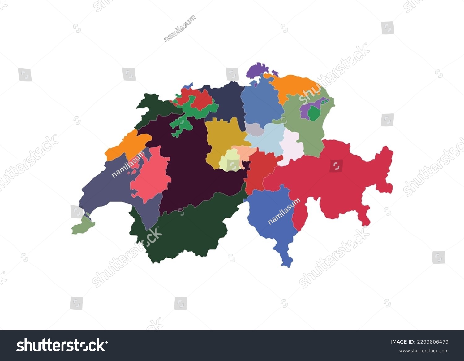 Map of Switzerland cantons. Detailed colored map - Royalty Free Stock ...