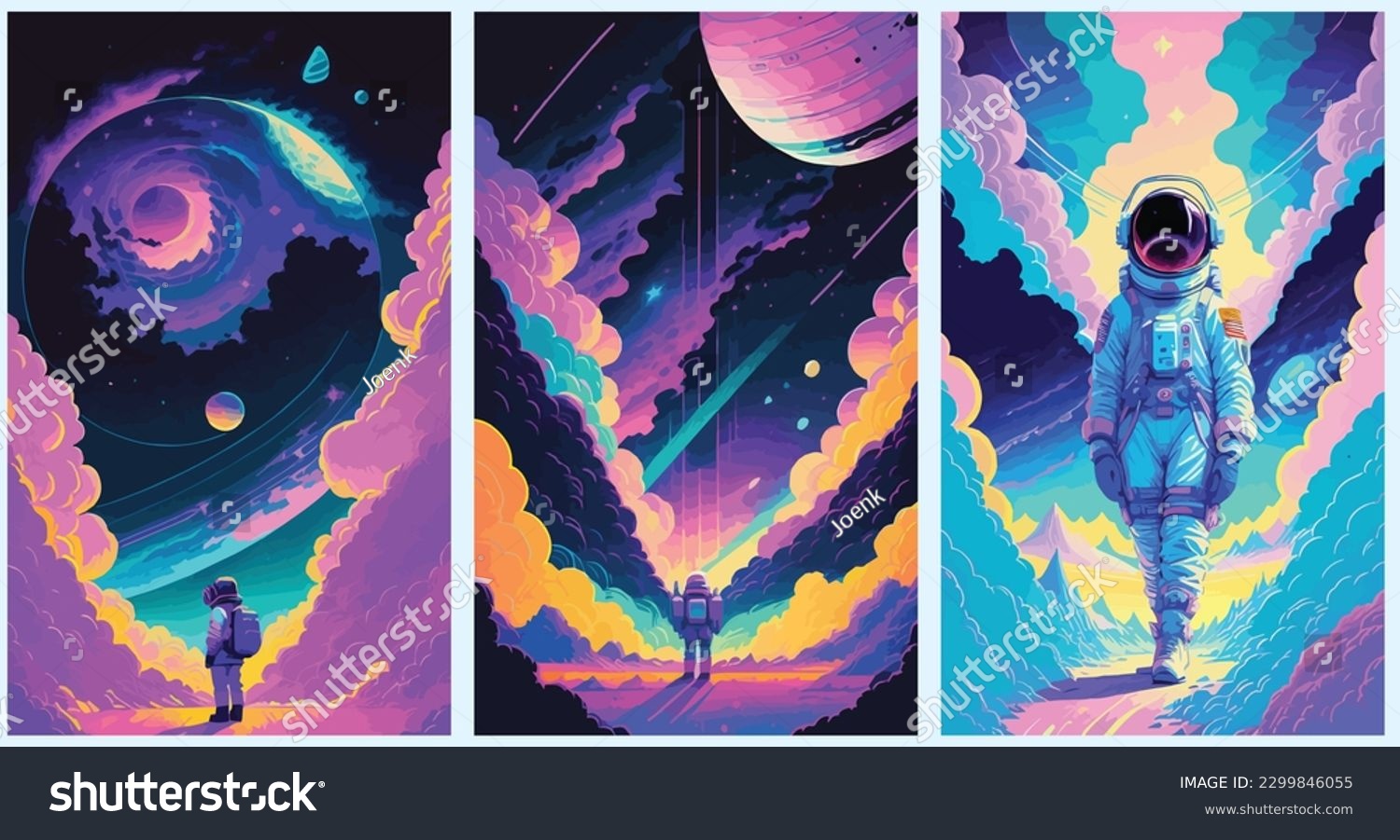 Colorful Spaceman With Spacesuit In The Colorful Space set collection of abstract vector illustration #2299846055
