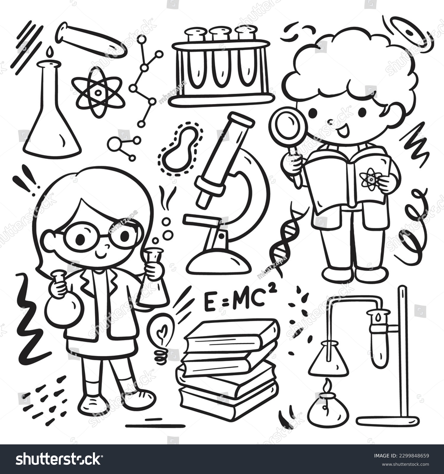 Hand drawn sketchy line art of scientist and - Royalty Free Stock ...