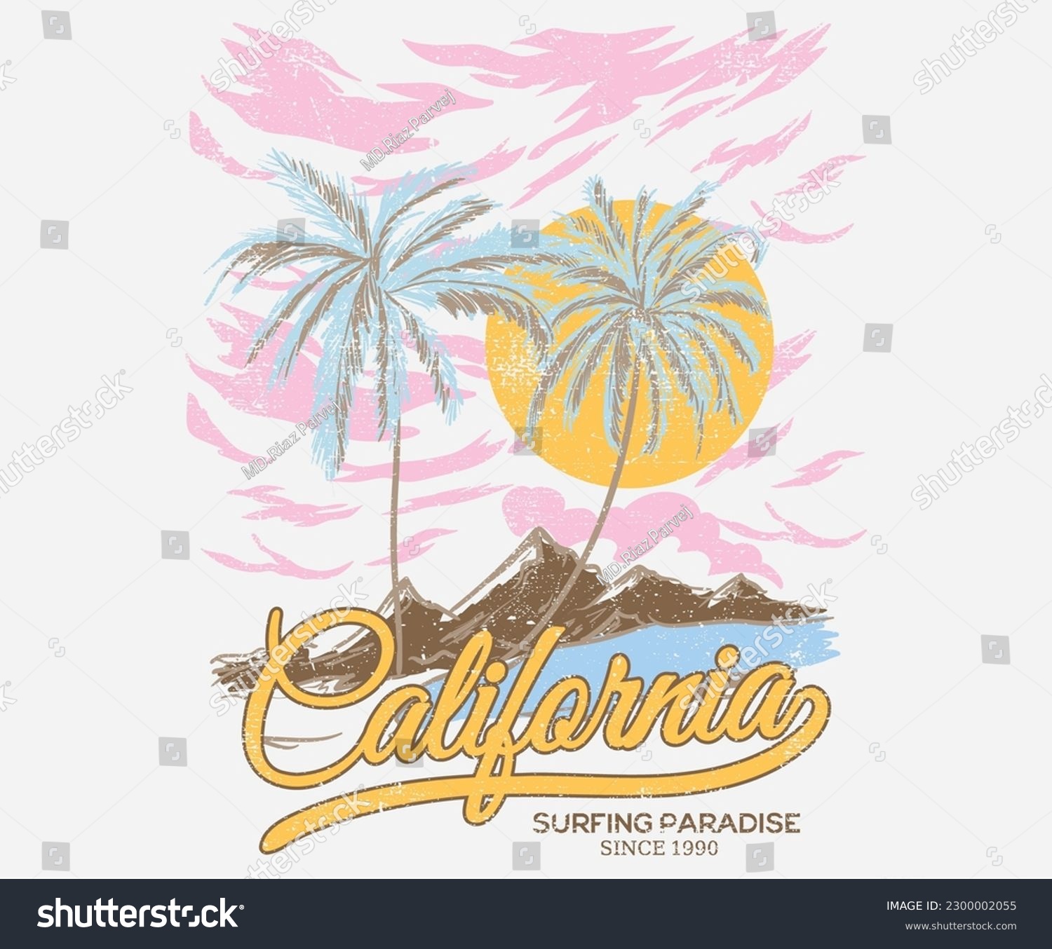 California beach hand sketch graphic print - Royalty Free Stock Vector ...