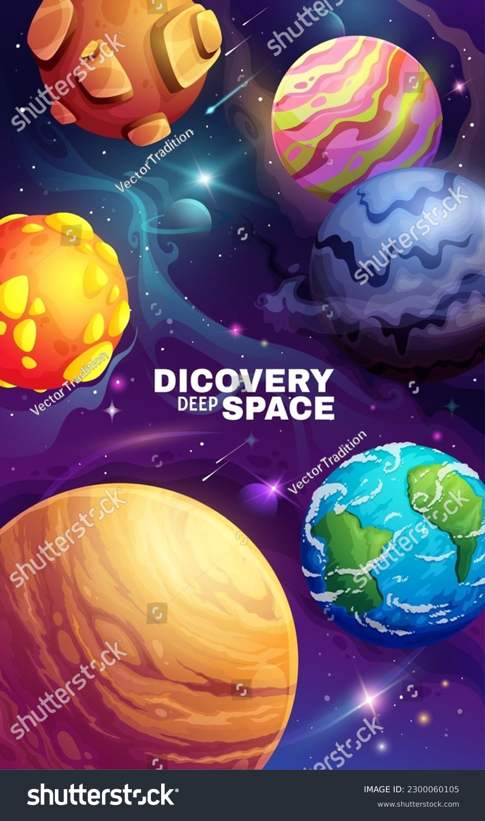 Space Planets On Cartoon Galaxy Poster Universe Royalty Free Stock Vector Avopix Com