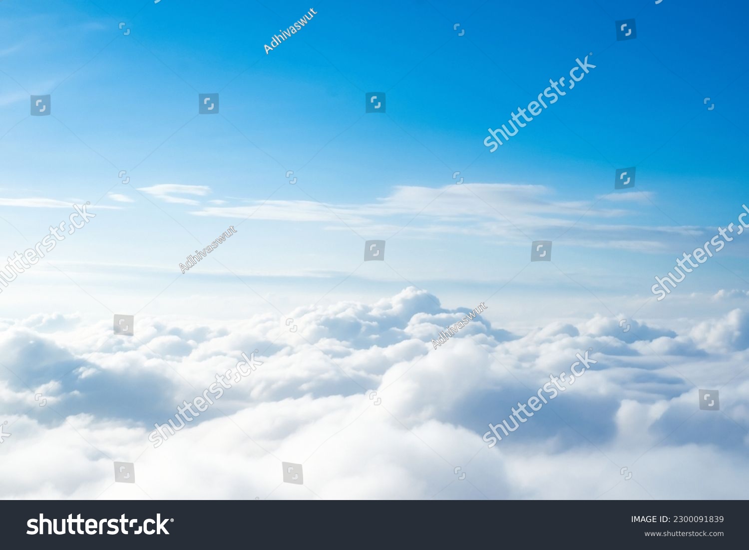 Beauty white cloudy on blue sky with soft sun light, Nature view soft white clouds on pastel blue sky background #2300091839