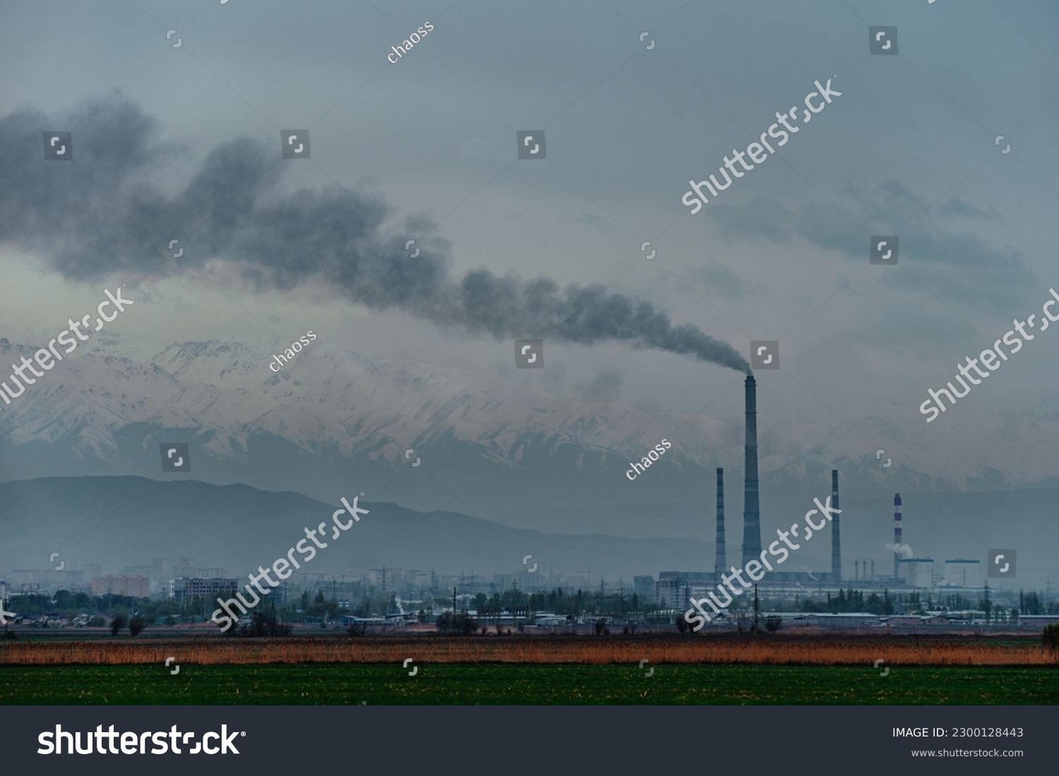 Coal power plant with smoke in Bishkek Kyrgyzstan #2300128443
