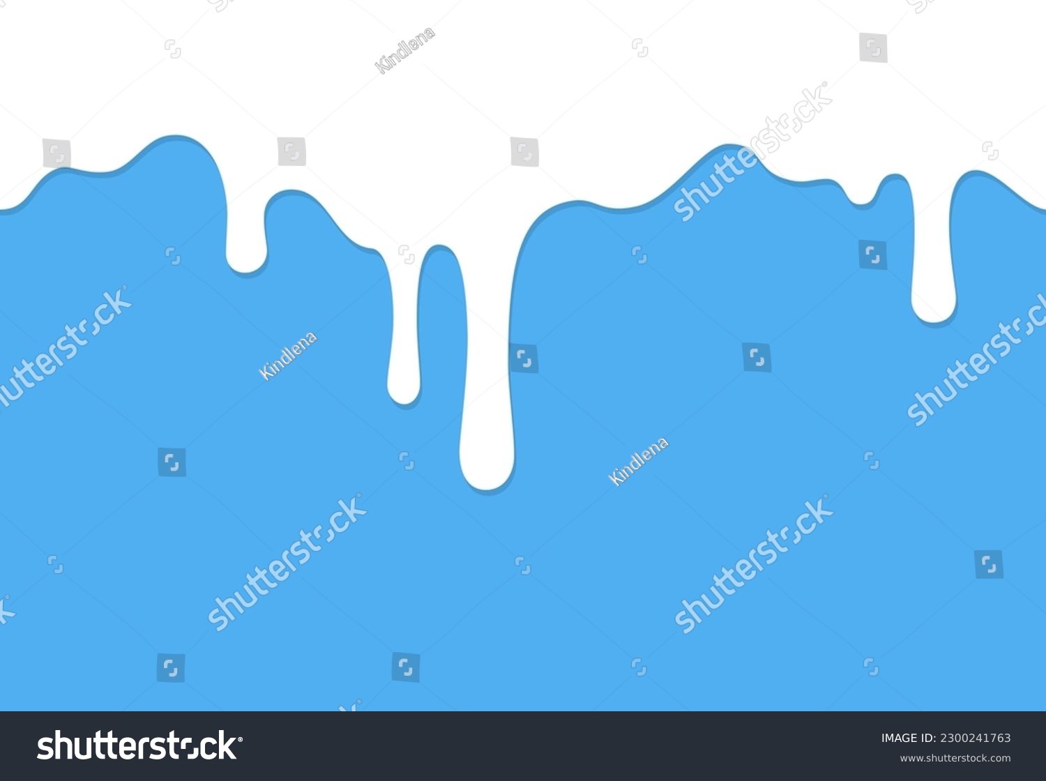 Milk drip seamless pattern. White liquid, melt yogurt flow or cream wave border on blue background. Vector milky splash package design #2300241763