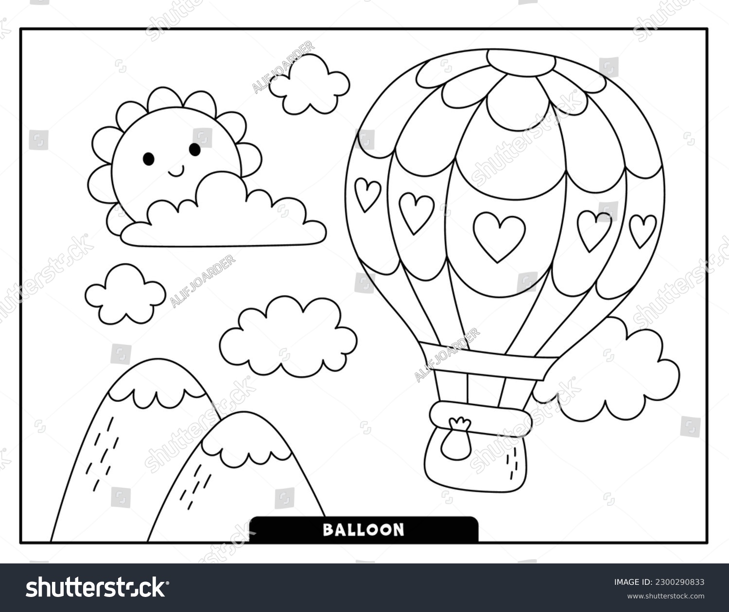 Hot air balloon coloring pages for kids - Royalty Free Stock Vector