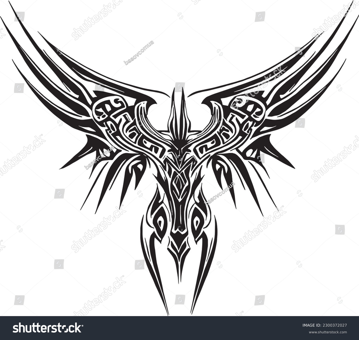 Wings Demon Drawing Vector Black On White - Royalty Free Stock Vector 