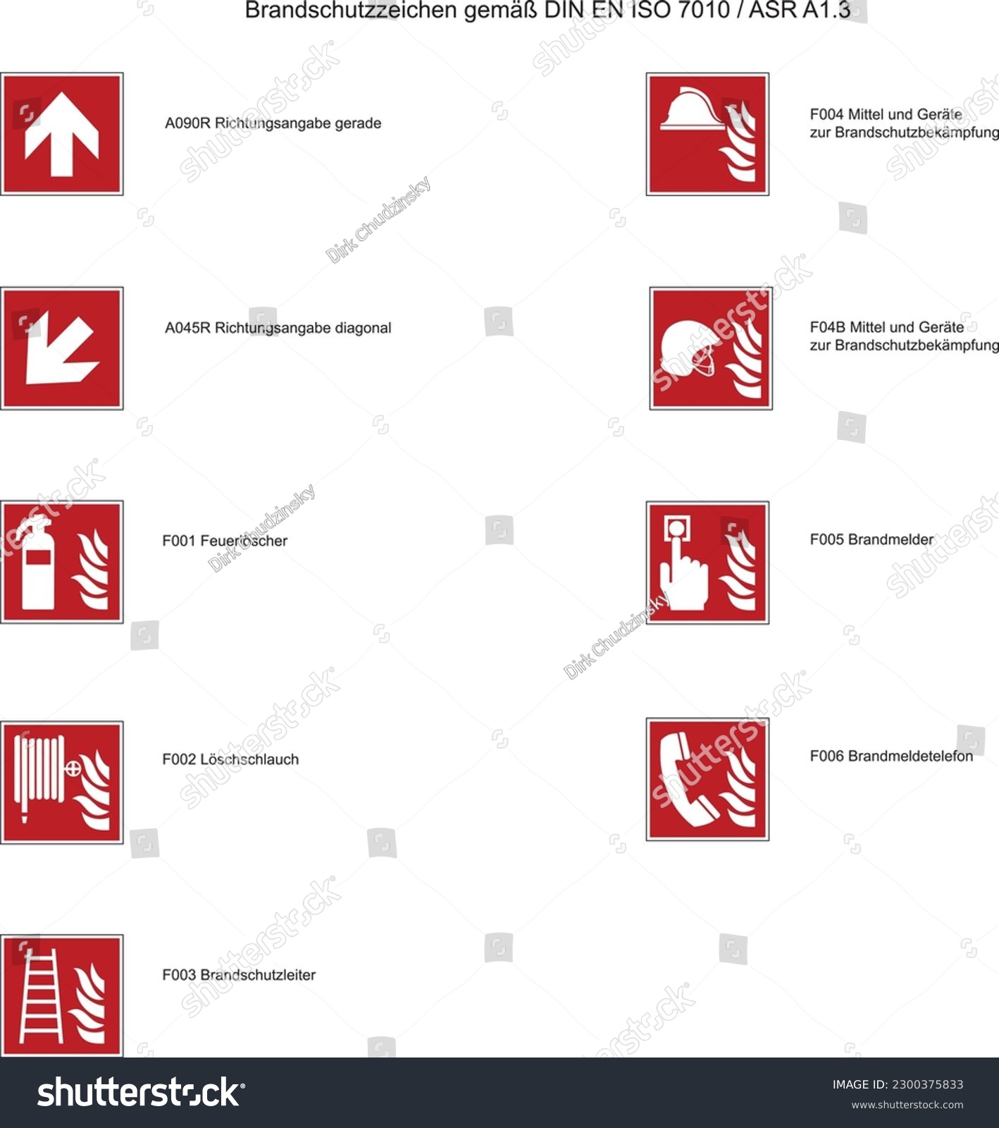 Fire Safety Signs According To DIN EN ISO 7010 - Royalty Free Stock ...