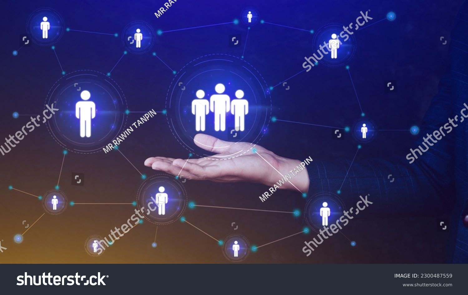 Human resources, HR management, employment, headhunting concept, Businessman holding modern social buttons on a virtual background #2300487559