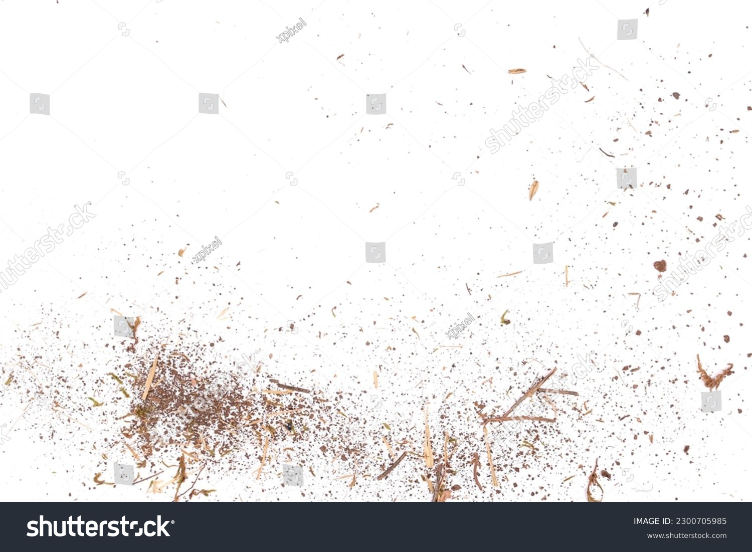 Dirt, soil dust, dry grass isolated on white background, with clipping path #2300705985
