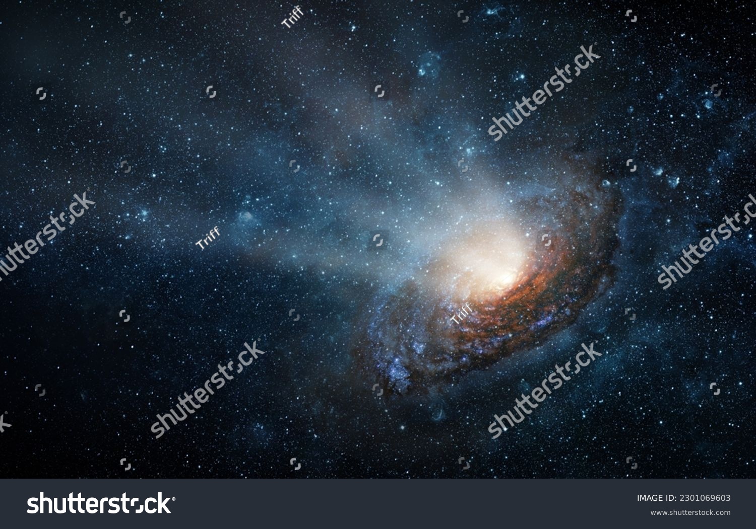 Radiation from a black hole at the center of a galaxy. Space scene with stars, black hole in galaxy. Panorama. Universe filled with stars, nebula and galaxy,. Elements of this image furnished by NASA #2301069603