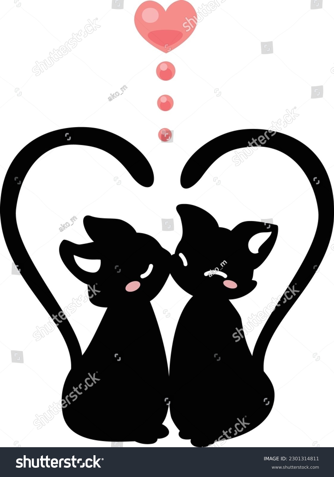 Cute Black Cat Heart Illustration Icon Vector Royalty Free Stock Vector 2301314811