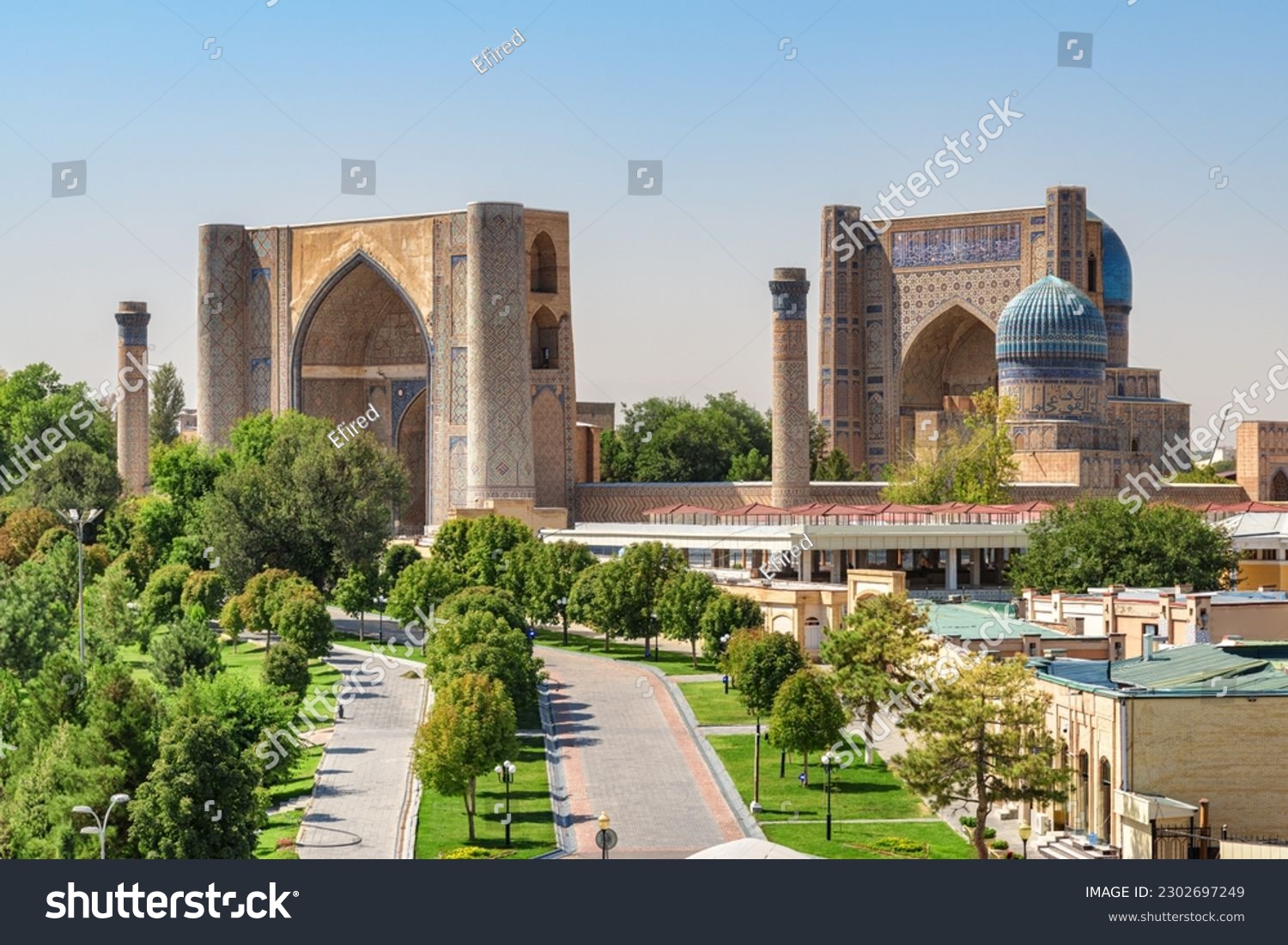 Awesome view of the Bibi-Khanym Mosque in Samarkand, Uzbekistan. The mosque is a popular tourist attraction of Central Asia. #2302697249