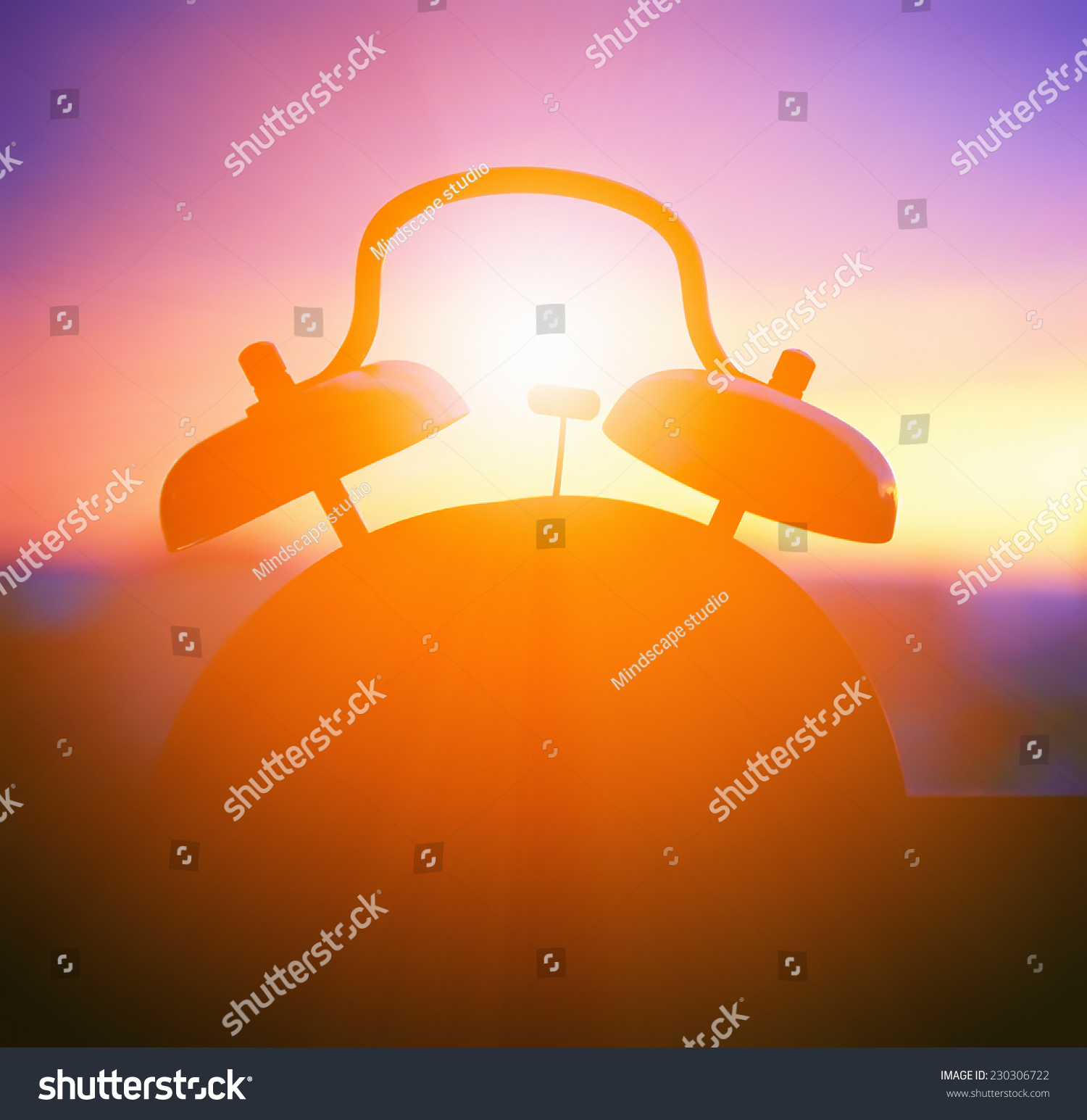 alarmclock silhouette at sunrise cityscape #230306722