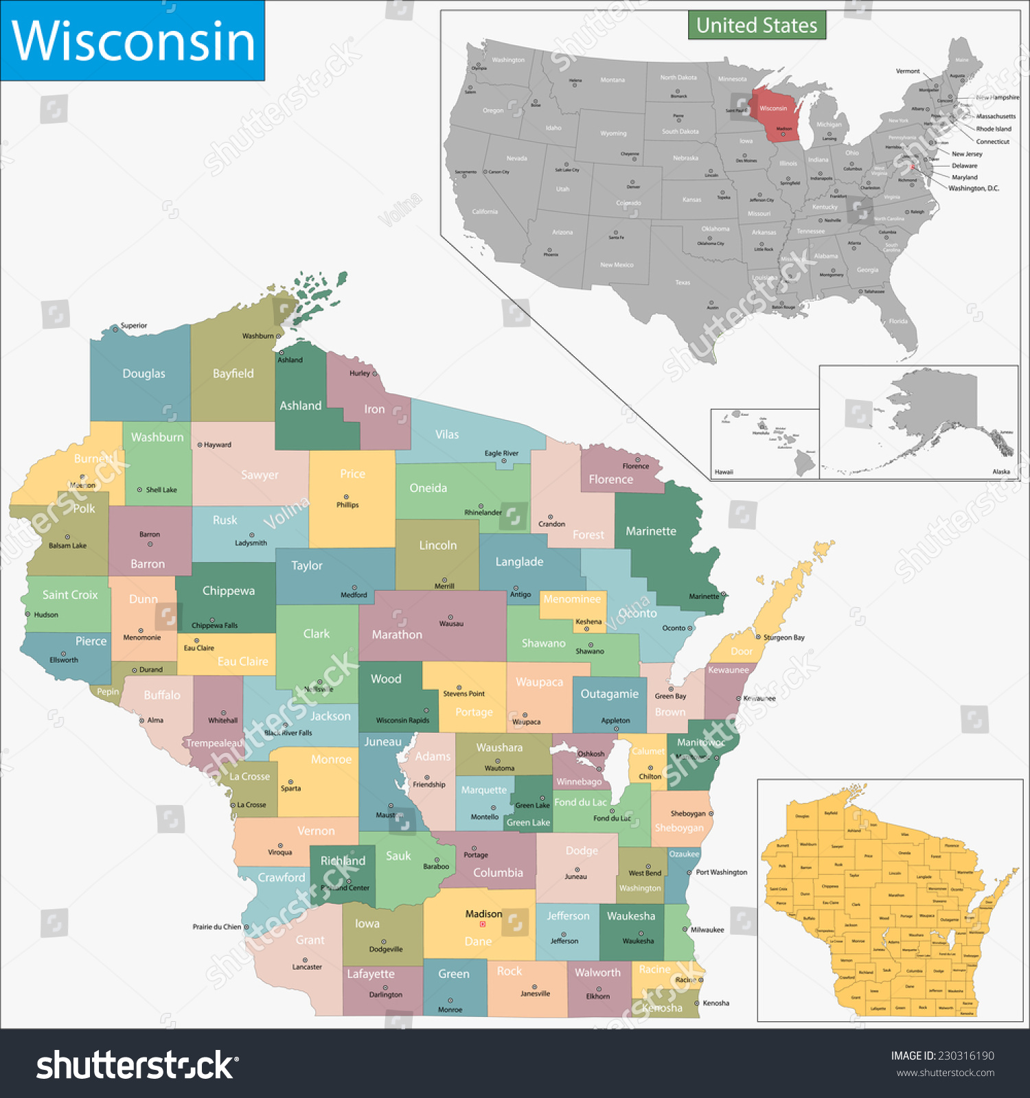 Map of Wisconsin state designed in illustration - Royalty Free Stock ...