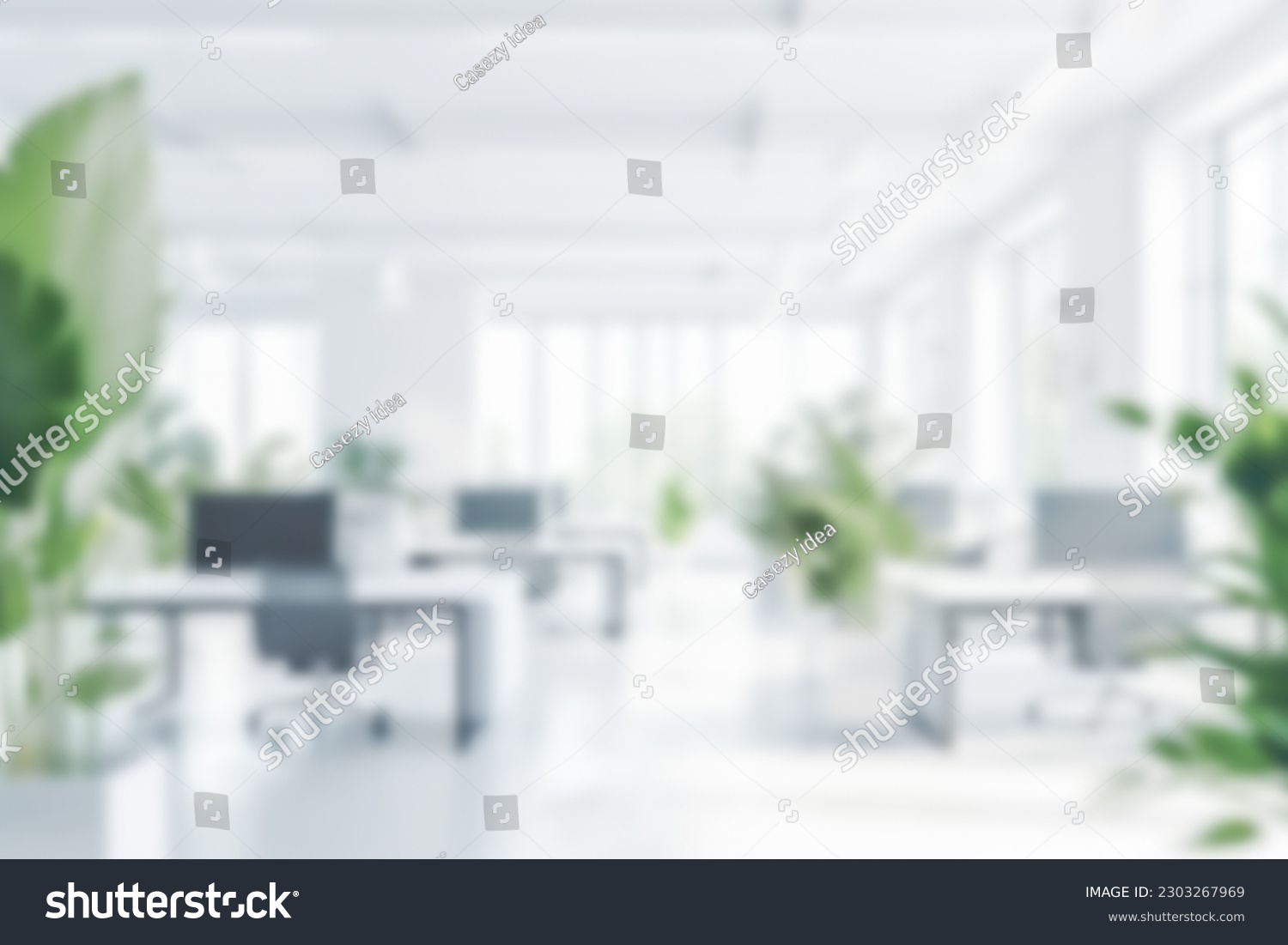 Blurred empty open space office. Abstract light bokeh at office interior background for design. #2303267969