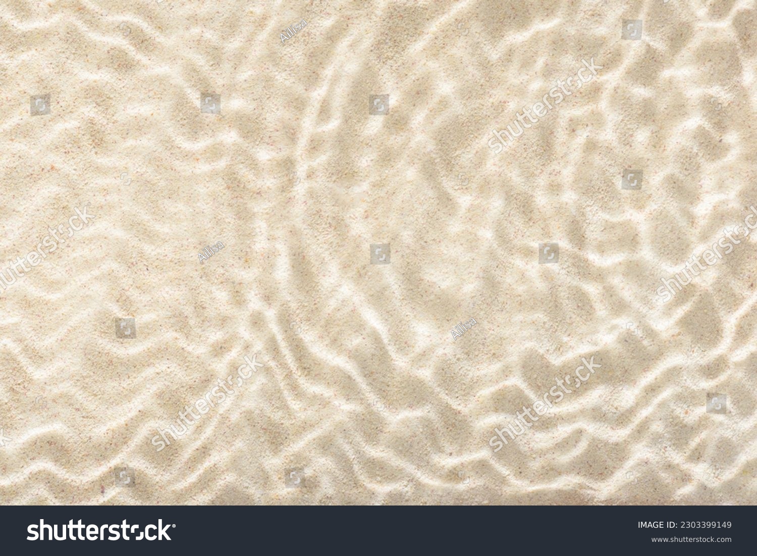 sun lights shadow in wavy water on abstract sand background, beautiful abstract spa concept banner of sea paradise island #2303399149
