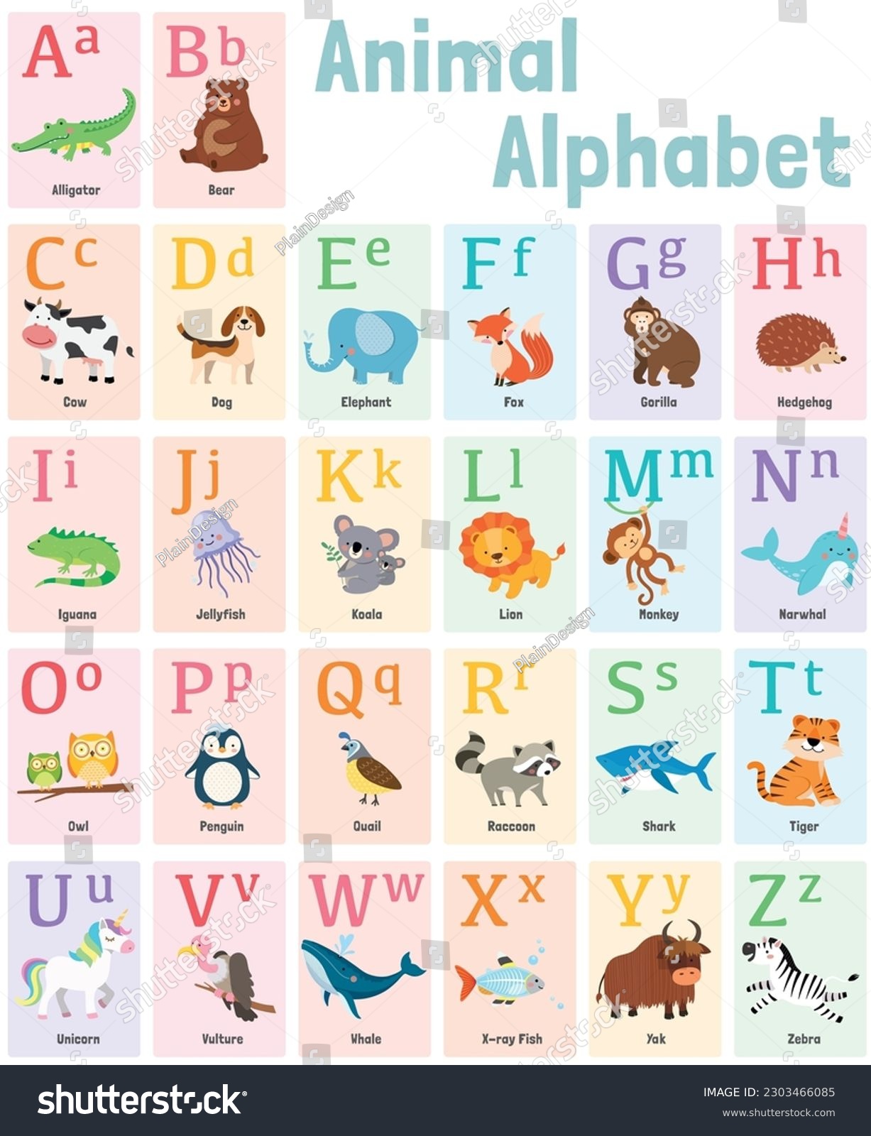 ABC Animal Alphabet Flash Cards - Royalty Free Stock Vector 2303466085 ...