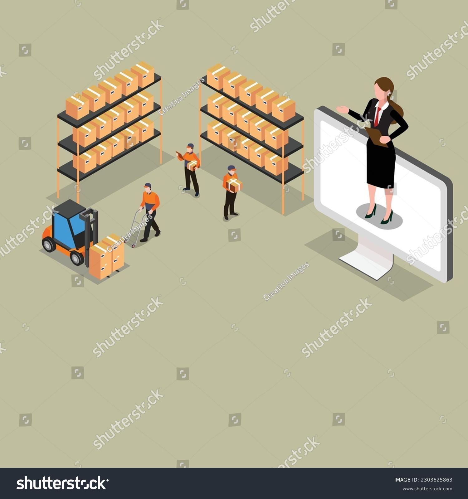 Smart Warehouse Management System Isometric 3d   Royalty Free Stock