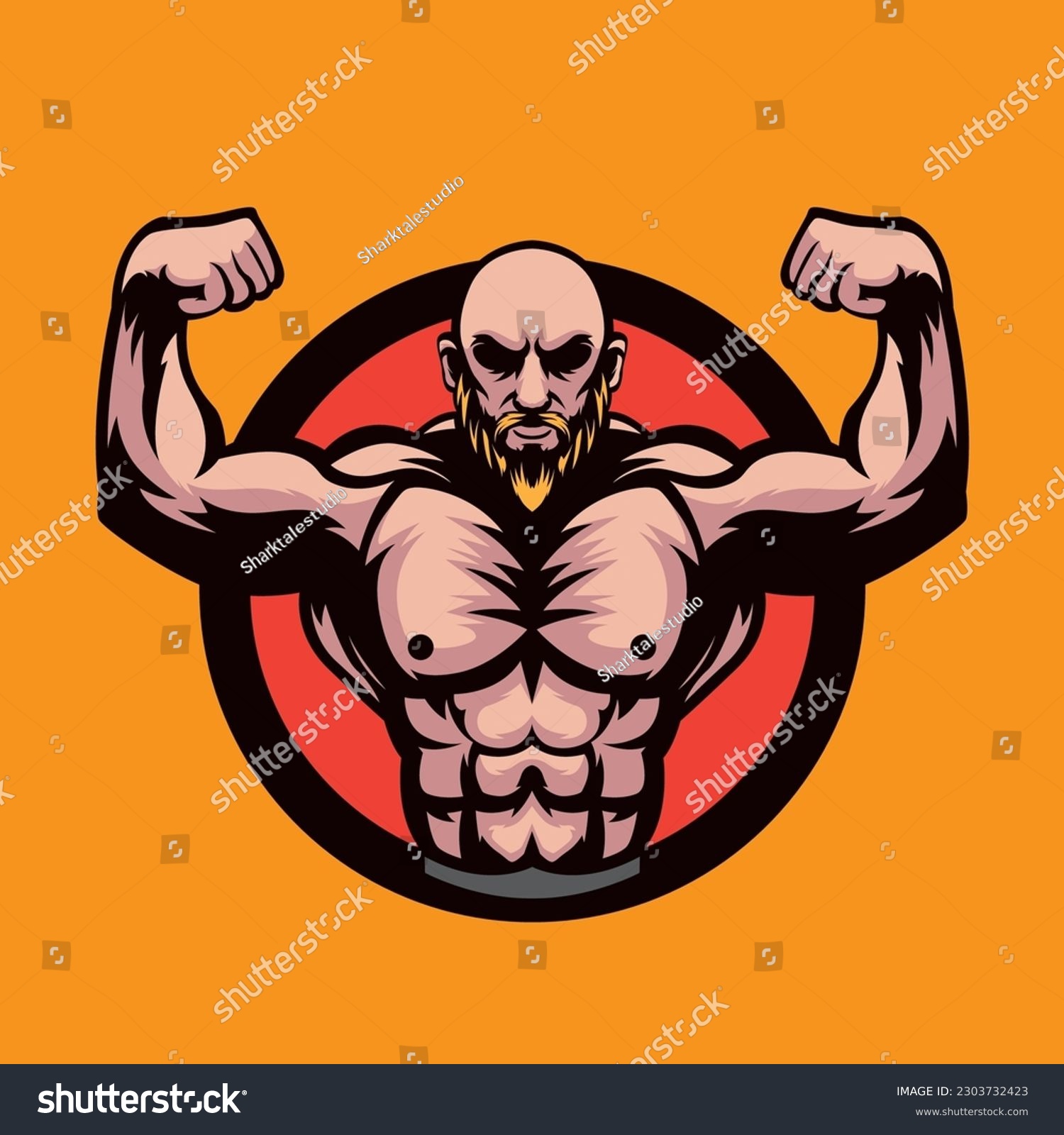 Double biceps pose beard body builder - Royalty Free Stock Vector ...