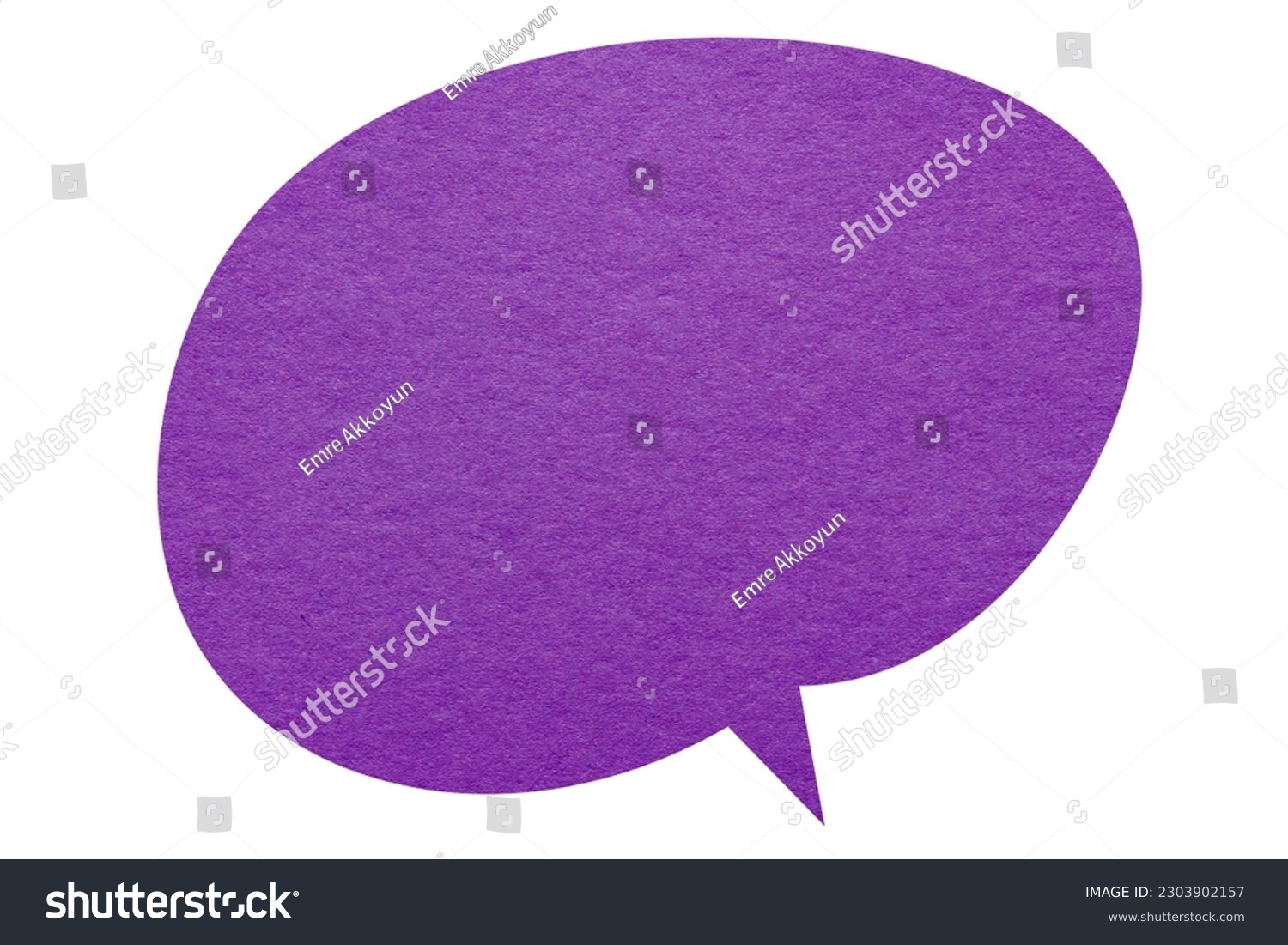 Purple paper speech bubble isolated on a white background. Blank chat bubble sticker. #2303902157