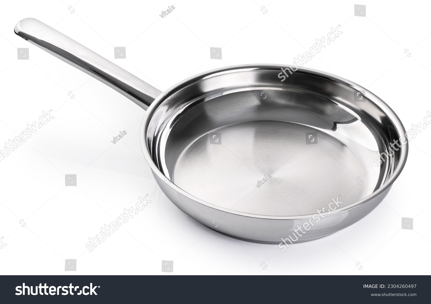 Stainless steel frying pan isolated on white background. With clipping path. #2304260497