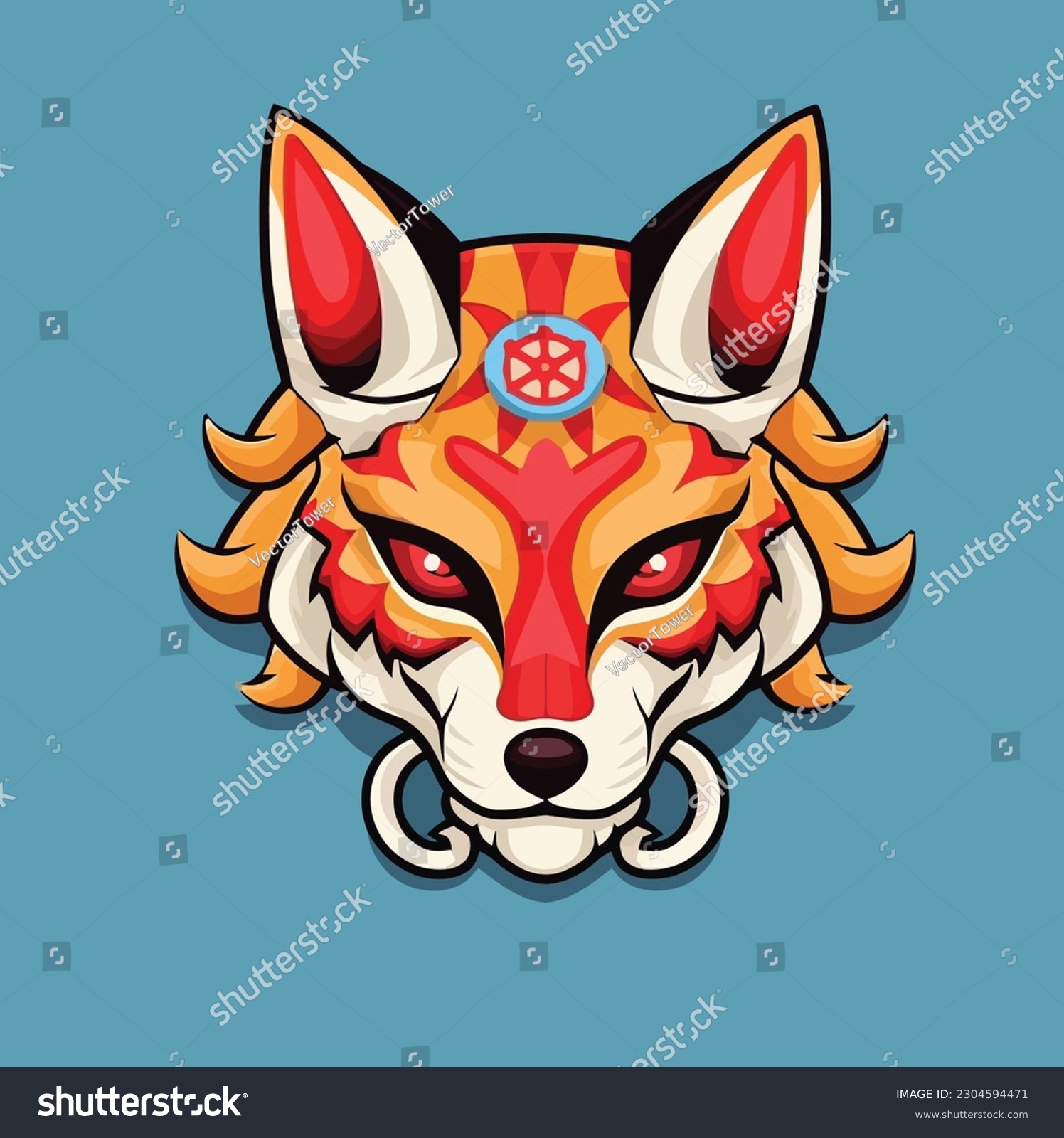 Kitsune Mask Hand Drawn Vector Cartoon Flat - Royalty Free Stock Vector ...