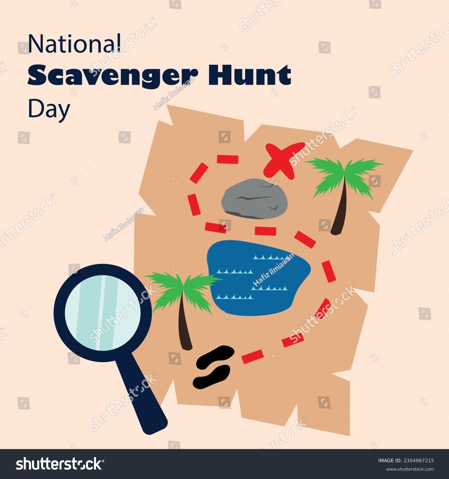 National Scavenger Hunt Day with map and Royalty Free Stock Vector