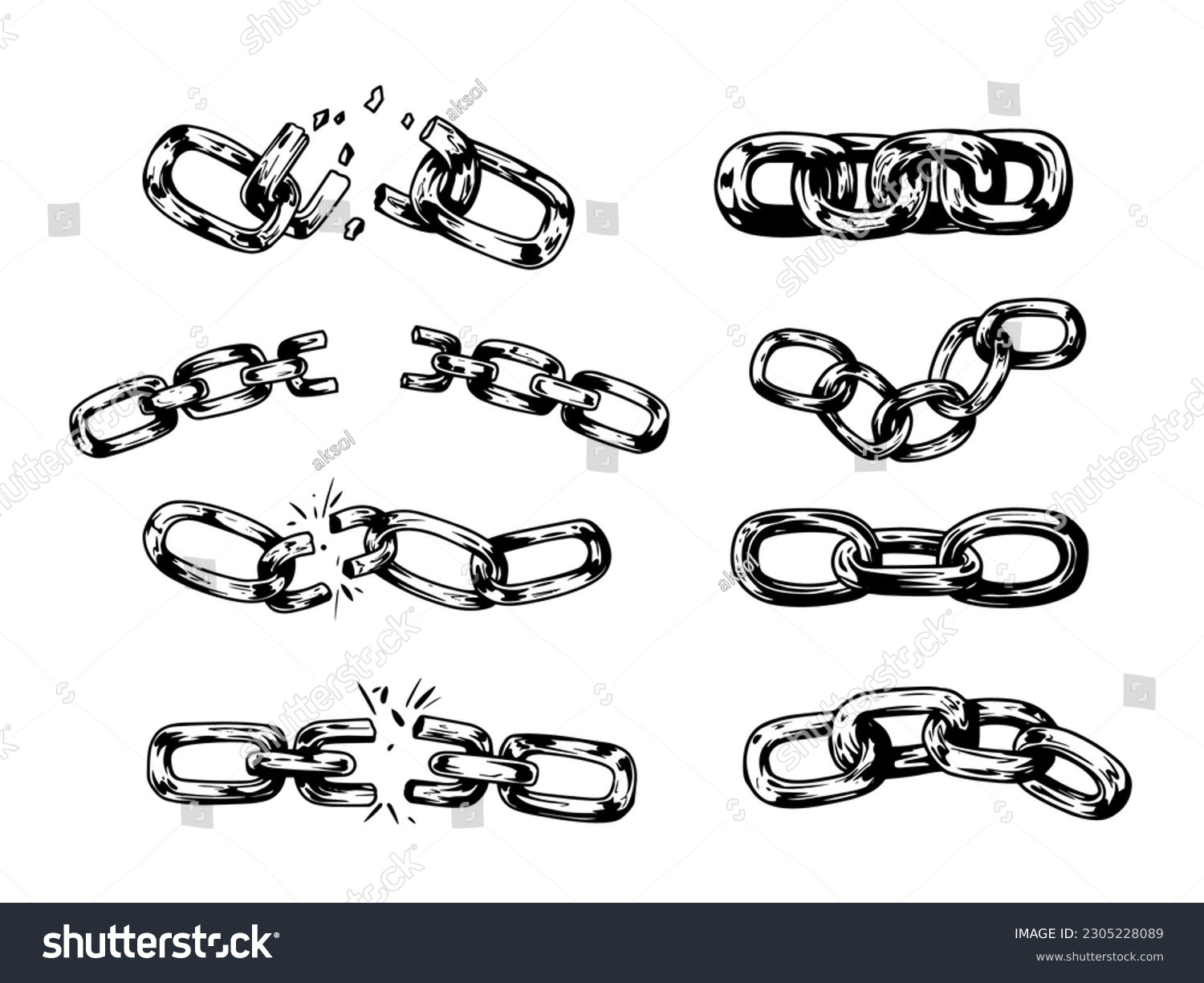 Set of chain illustration, broken chains. Hand - Royalty Free Stock ...